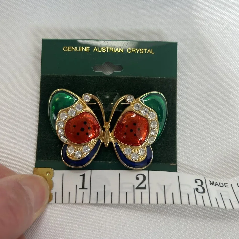 Vintage Genuine Austrian Crystal Butterfly Brooch Pin Handcrafted Colorful